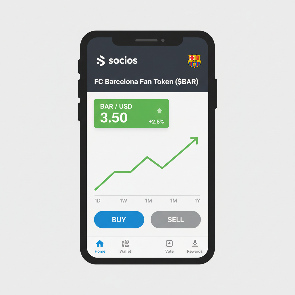 Socios app FC Barcelona fan token page with BAR price chart