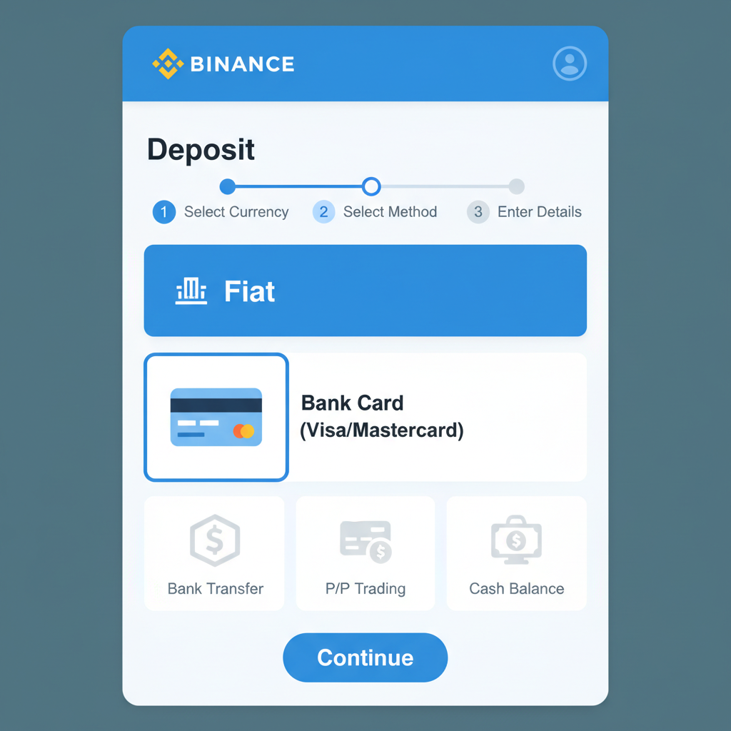 Binance deposit page showing bank card option