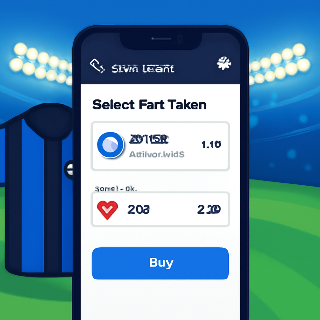 Socios app screen selecting and buying INTER fan token with CHZ, soccer jersey background, vibrant stadium lights