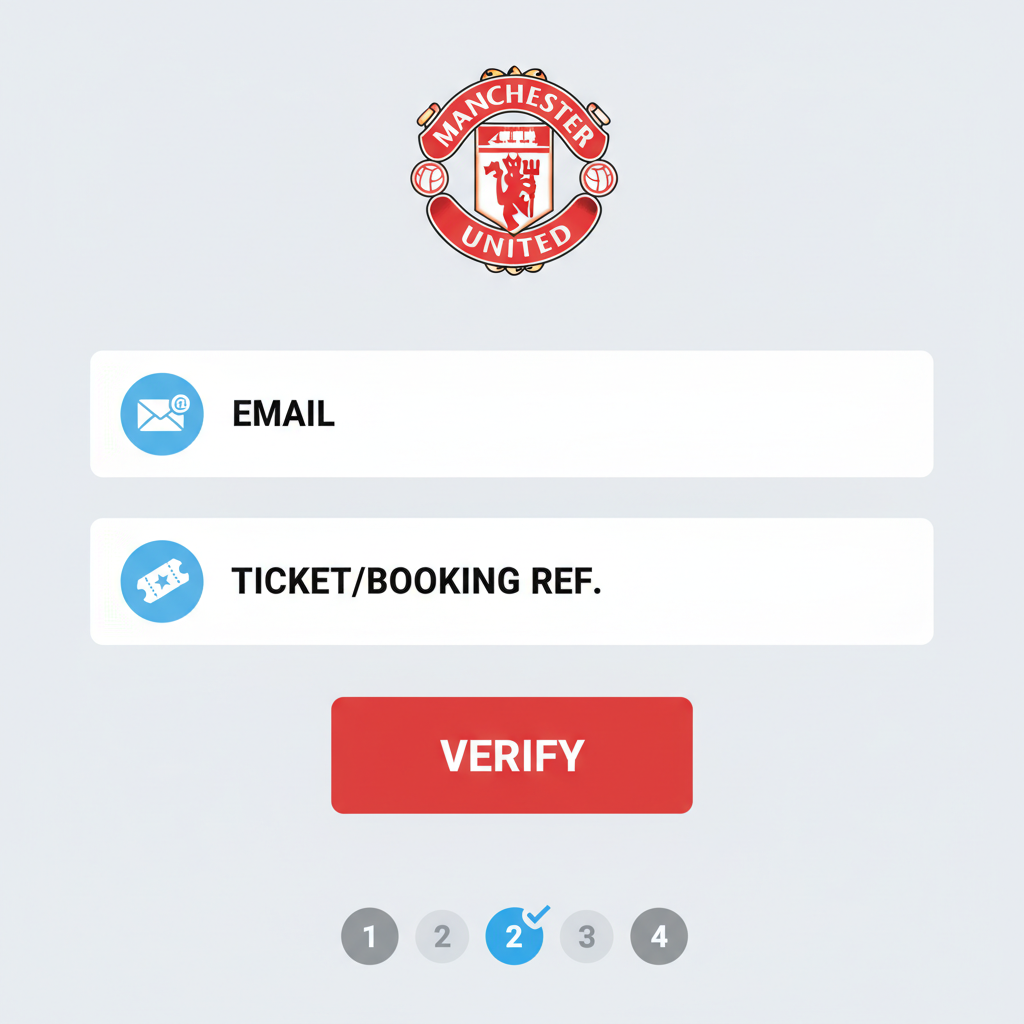 verification interface with Man Utd badge email and ticket icons