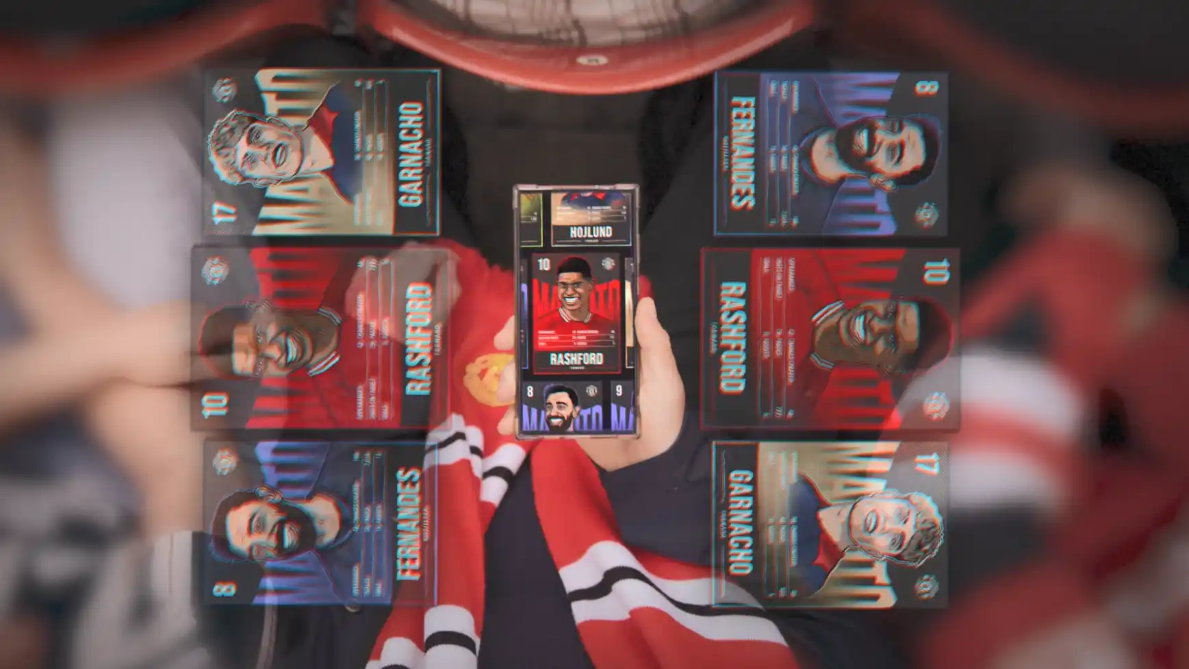Manchester United Player Trading Cards digital collectibles on Tezos blockchain featuring squad members with live stats