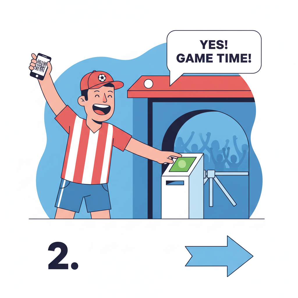 excited soccer fan redeeming stadium ticket