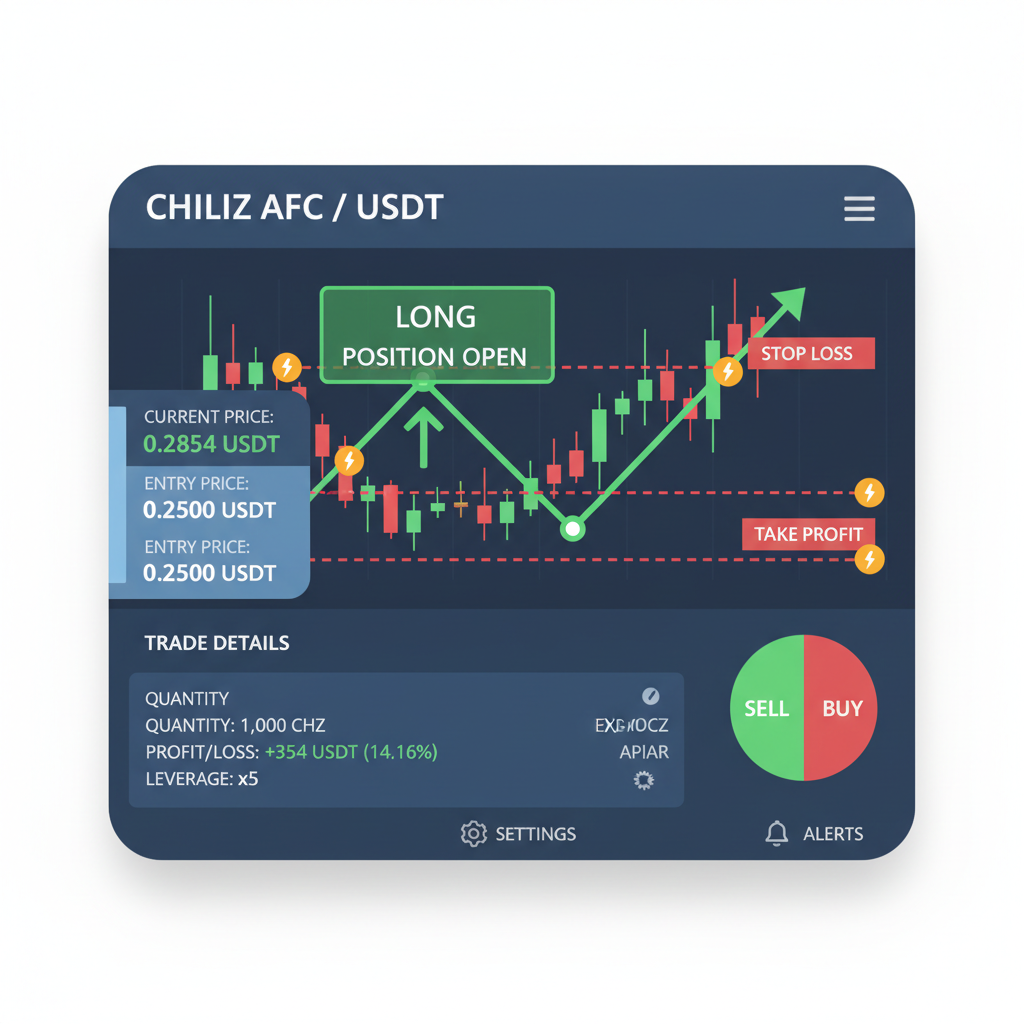 live trading screen Chiliz AFC position open with alerts stops