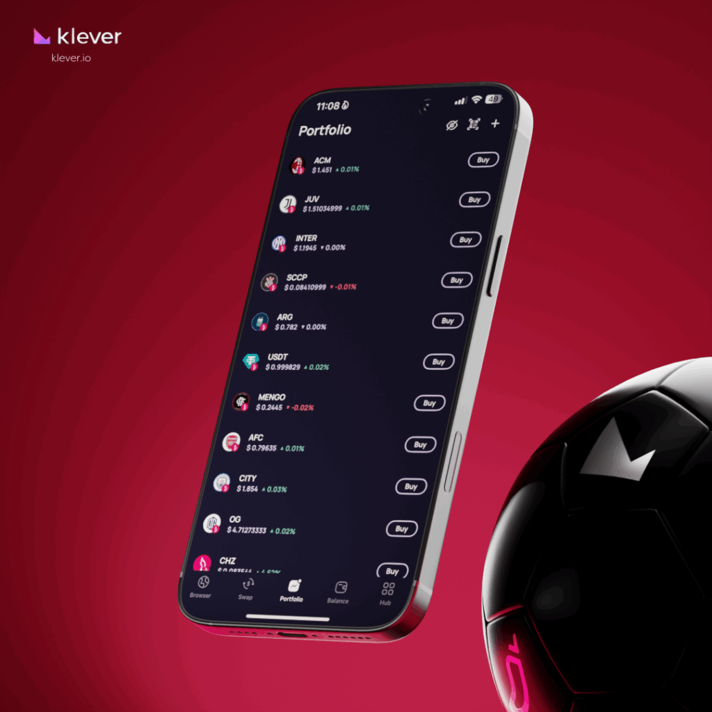User trading soccer fan tokens on the Socios.com mobile app interface