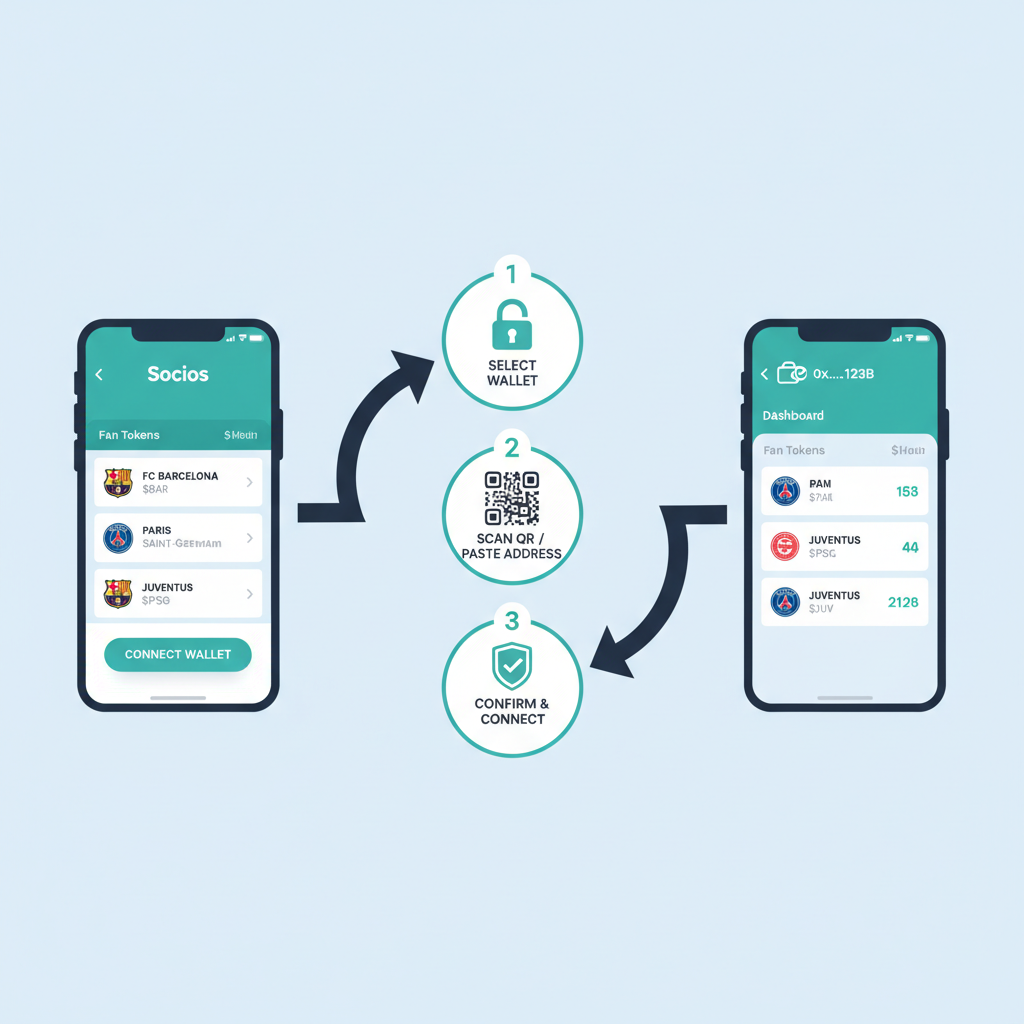 Socios app dashboard connecting wallet for fan tokens