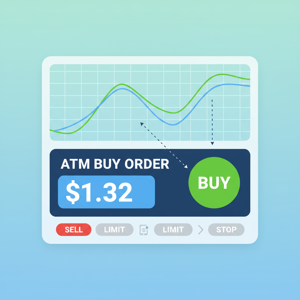 exciting trading interface showing ATM buy order at $1.32 with green buy button
