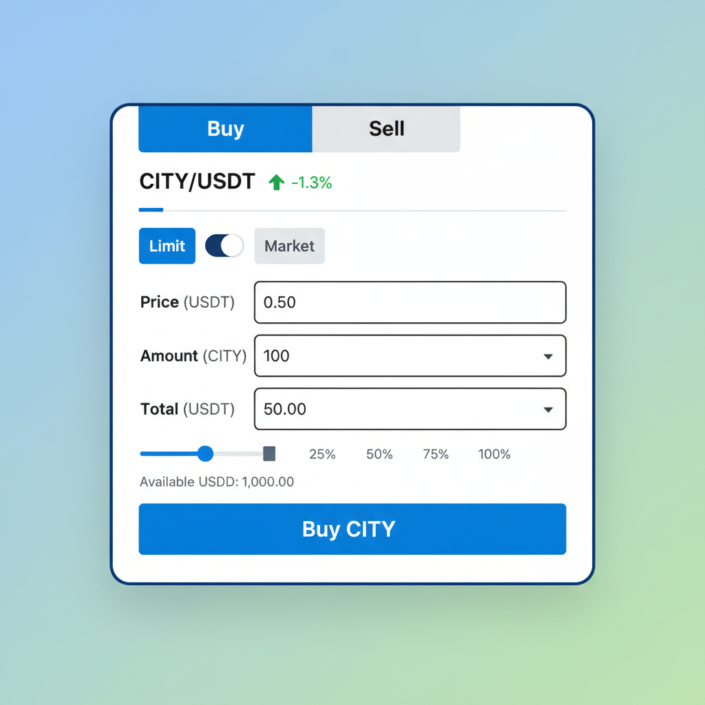 Binance trading order form buy CITY with USDT